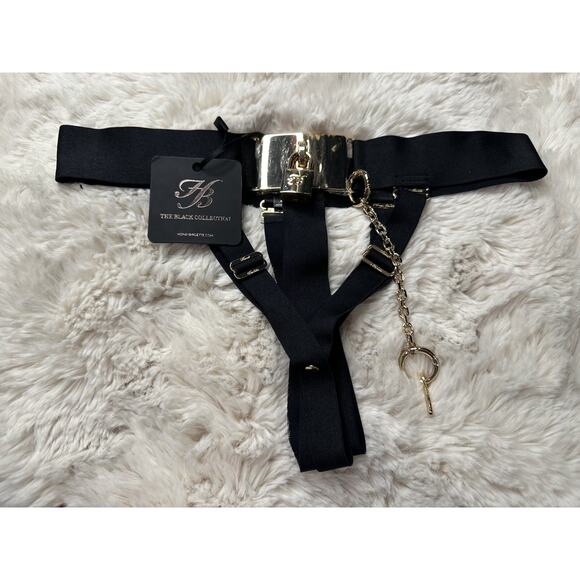 Honey Birdette CHASTITY🖤 Black Gold Lock Cheeky Brief M - Picture 1 of 3